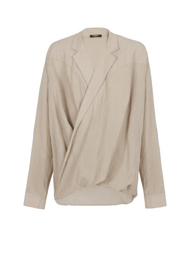 Camisa drapeada de algodón y lino