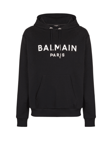 Sweat à capuche en coton imprimé logo Balmain