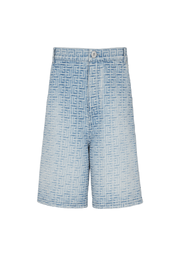 Monogrammed straight-cut denim shorts