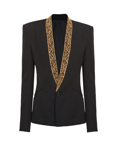 Embroidered collarless jacket