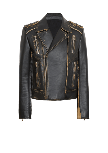 Deconstructed leather biker jacket