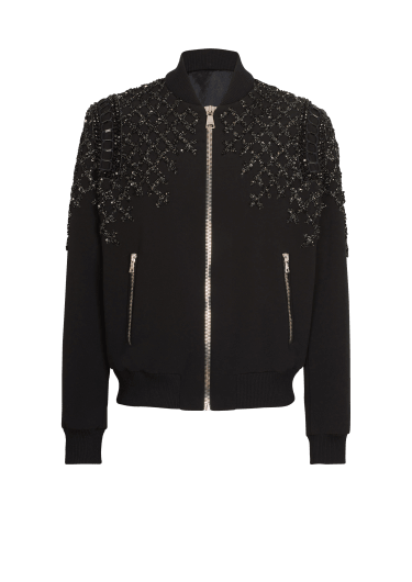 Embroidered crepe bomber jacket