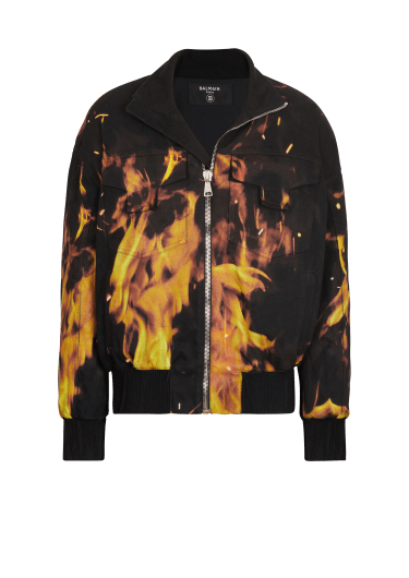 Bomberjacke aus Jeans mit Fire-Print
