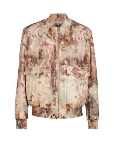 Pastel print leather bomber jacket