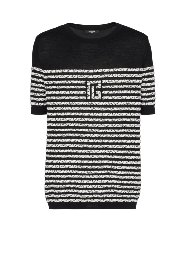 Wool T-shirt with marbled stripes