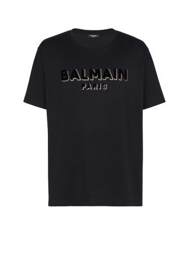 T-shirt in cotone con logo Balmain testurizzato