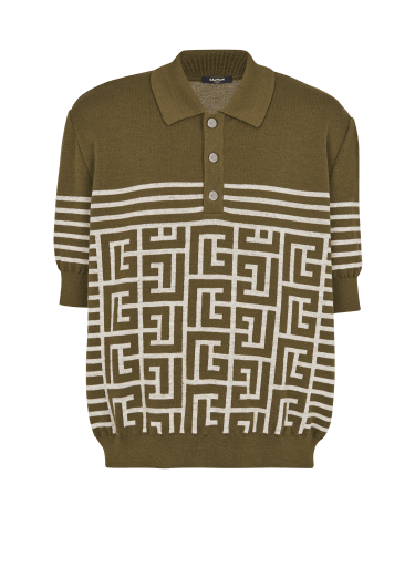 Poloshirt aus Wolle mit Monogramm und Streifen