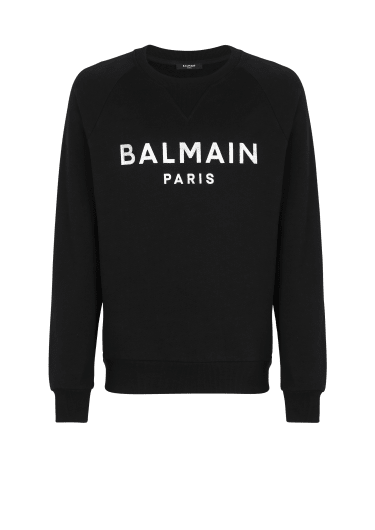 Felpa in cotone ecosostenibile con logo Balmain metallizzato stampato