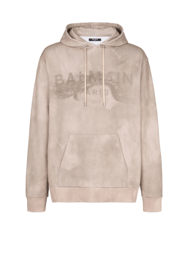 Hoodie in eco-responsible cotton with Balmain Paris desert logo print