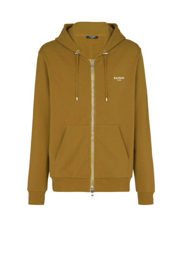 Cotton hoodie in eco-responsible cotton with flocked Balmain logo