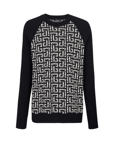 Pullover in lana con monogramma marmorizzato