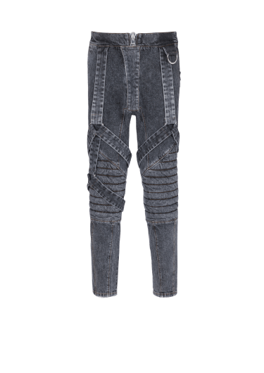 Cotton slim-fit jeans with straps