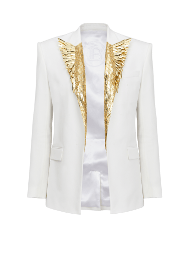 Blazer embroidered with gold feathers