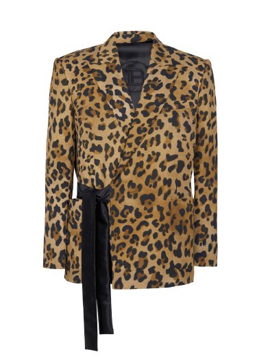 Asymmetric leopard print jacket
