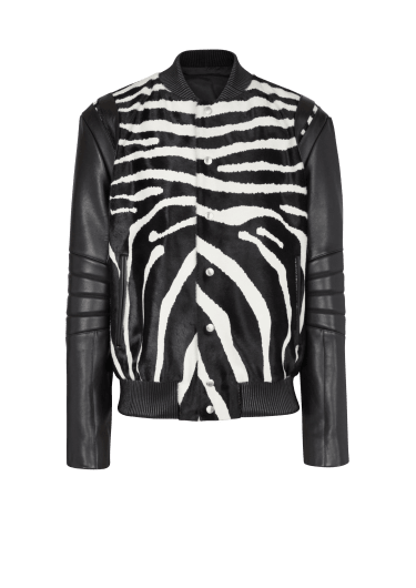 Leather bomber with zebra motif