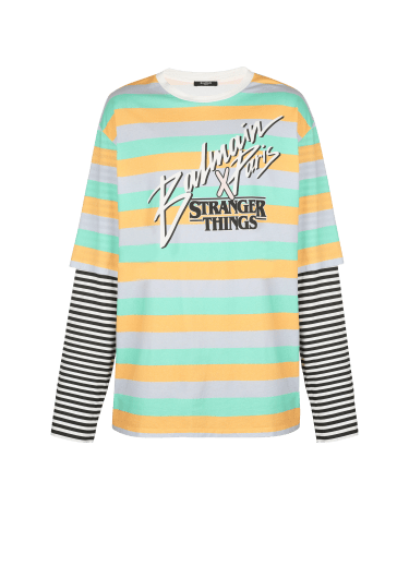 Balmain x Stranger Things - Oversize-T-Shirt mit doppelten Ärmeln