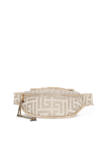 Monogrammed raffia belt bag