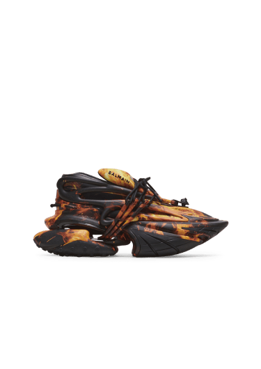 Sneakers Unicorn aus Neopren mit Fire-Print und Leder