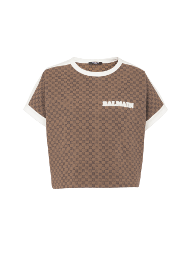 Kurzes T-Shirt aus Jacquard-Jersey mit Mini-Monogramm