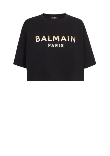 BALMAIN: cotton T-shirt with all-over monogram logo - Black