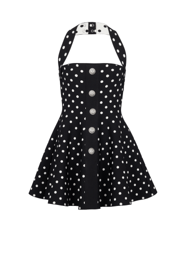 Halterneck dress in a polka-dot jacquard knit