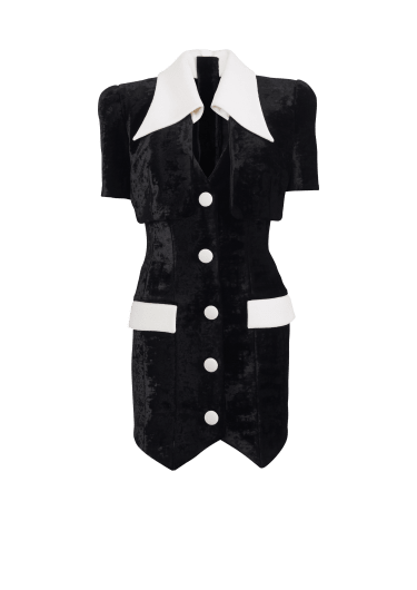 结构化设计天鹅绒绉绸短款连衣裙
