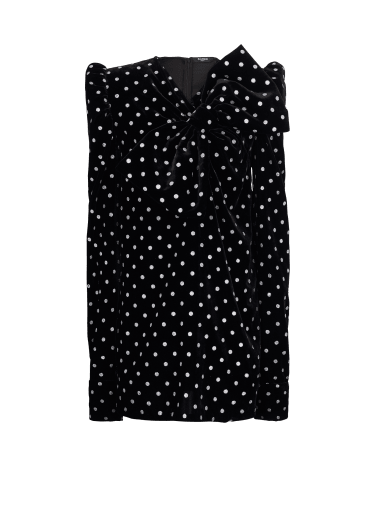 맥시 보우 및 글리터 도트 디테일 쇼트 드레스
