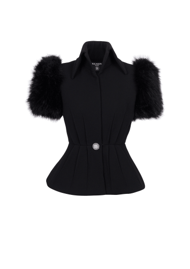Jacket with short faux fur sleeves