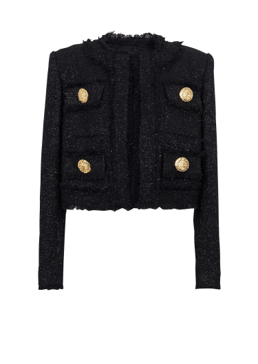 Cropped lurex tweed jacket