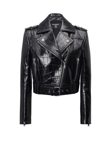 Balmain Men's Monogram Leather Full-Zip Hooded Jacket, Black, Men's, 40R, Coats Jackets & Outerwear Leather Jackets