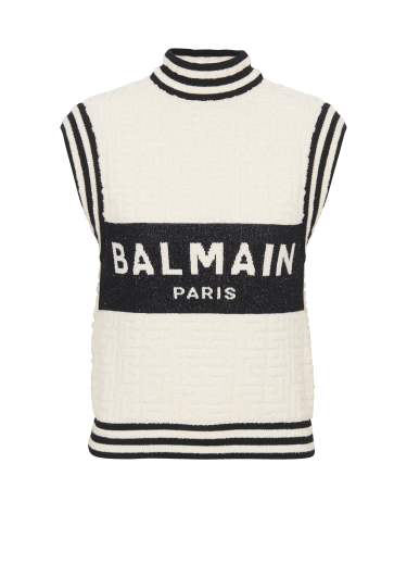 Balmain monogrammed bouclette knit top