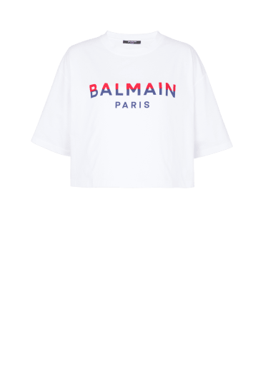 Balmain Paris 플록 장식 크롭 티셔츠