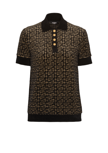 Monogrammed velvet jacquard polo shirt