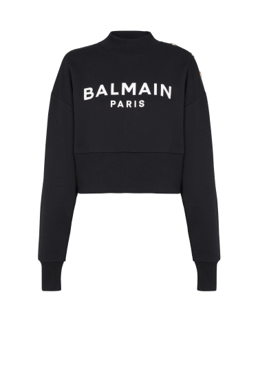 Eco-responsible cotton cropped sweatshirt with Balmain logo print