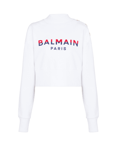 Kurzes Sweatshirt mit beflocktem Balmain Paris Print