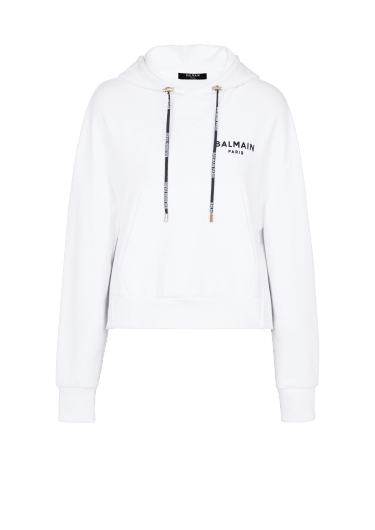 Cropped-Sweatshirt aus Bio-Baumwolle mit weißem geflocktem Balmain-Logo