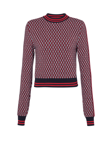 Balmain Monogram Jacquard Sweater In Blue