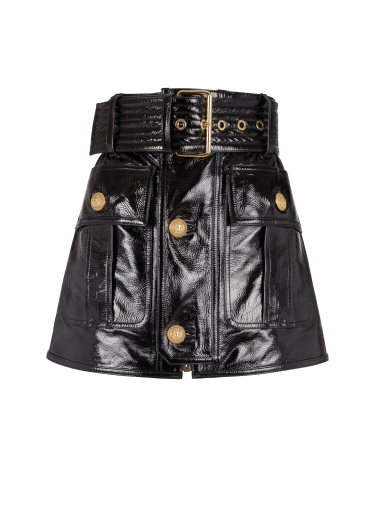 Short patent leather skirt