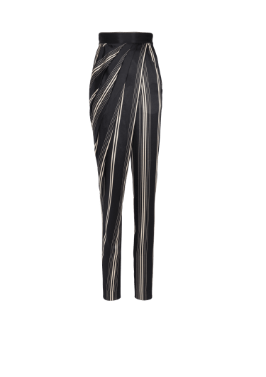 Asymmetric draped satin trousers