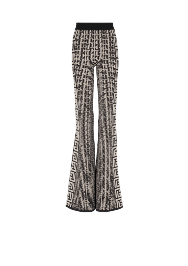 Monogrammed fine knit flared trousers