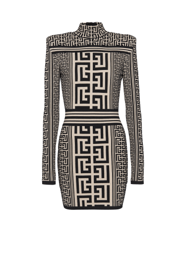 Monogrammed knit high-neck dress