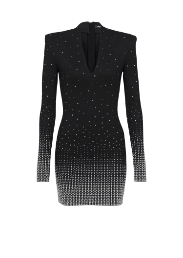Knit dress with pearl and crystal embroidery