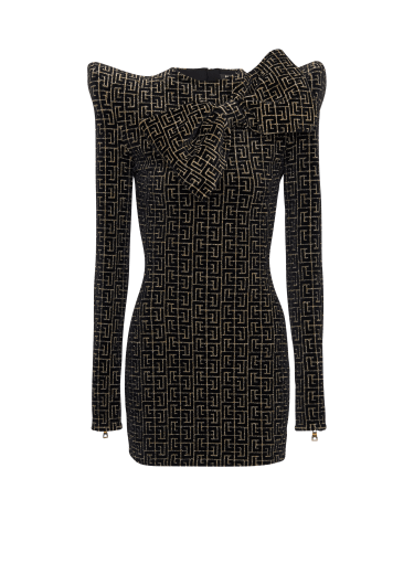 Strukturiertes Kleid mit geknotetem Kragen aus Monogramm-Jacquard