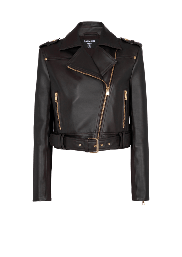 Short leather biker jacket