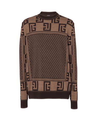 미니 모노그램 스카프 자카드 니트 스웨터