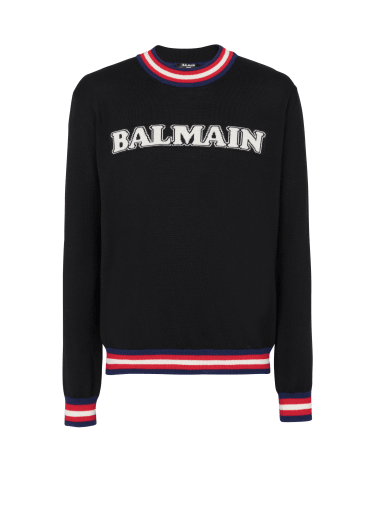 Balmain Blue/red wool crew-neck sweater
