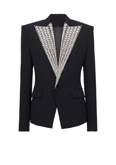 Jacket with crystal-embellished collar