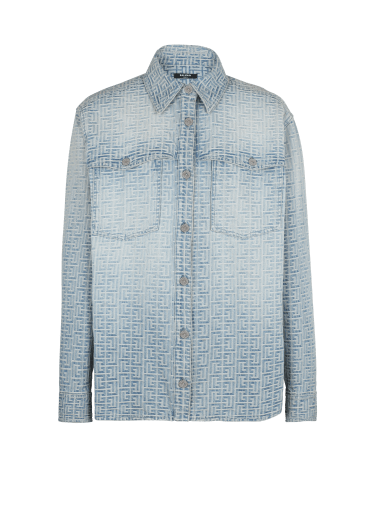 Balmain Jacquard Monogram Denim Jeans in Grey for Men