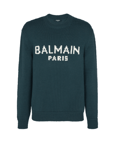 Balmain Monogram Jacquard Sweater In Blue