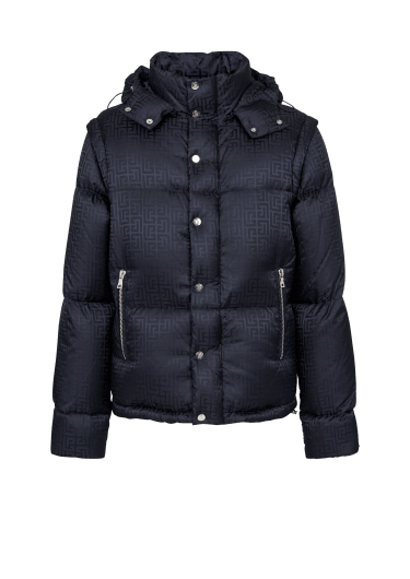 Monogrammed jacquard puffer jacket